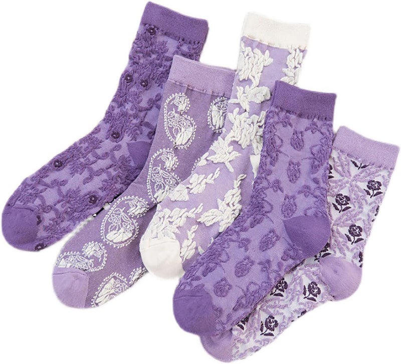 MarJunSep Cute Floral Crew Socks for Women Teen Girls Flower Cottagecore Frilly Vintage Fancy Cotton Socks - Image 1